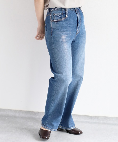 【セール】メタリックプリントデニムストレート（デニムパンツ）｜cepo（セポ）