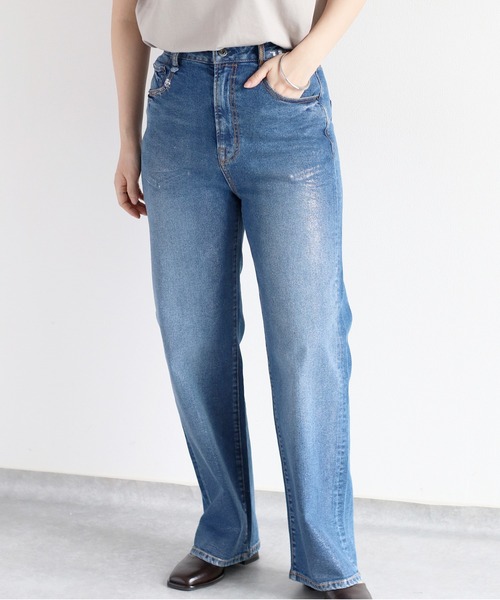 【セール】メタリックプリントデニムストレート（デニムパンツ）｜cepo（セポ）