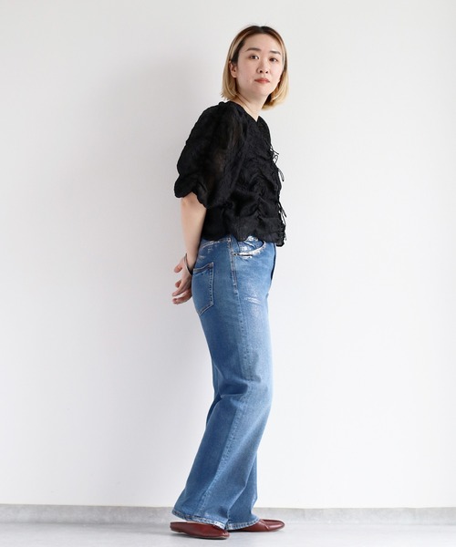 【セール】メタリックプリントデニムストレート（デニムパンツ）｜cepo（セポ）