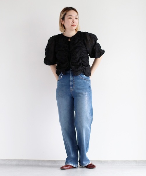 【セール】メタリックプリントデニムストレート（デニムパンツ）｜cepo（セポ）