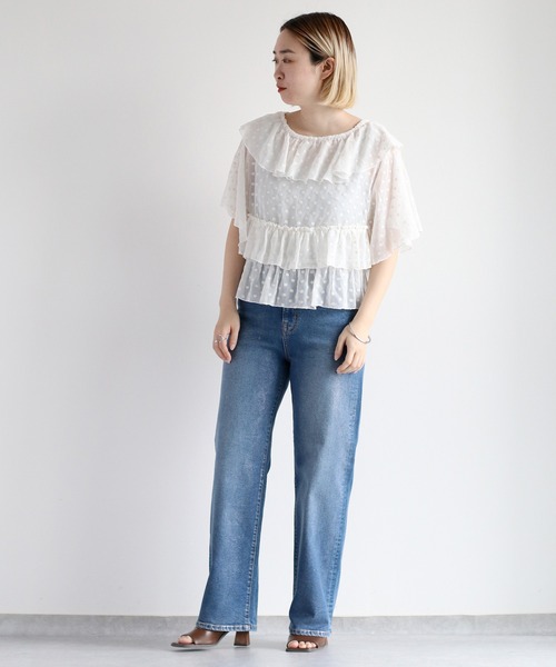 【セール】メタリックプリントデニムストレート（デニムパンツ）｜cepo（セポ）