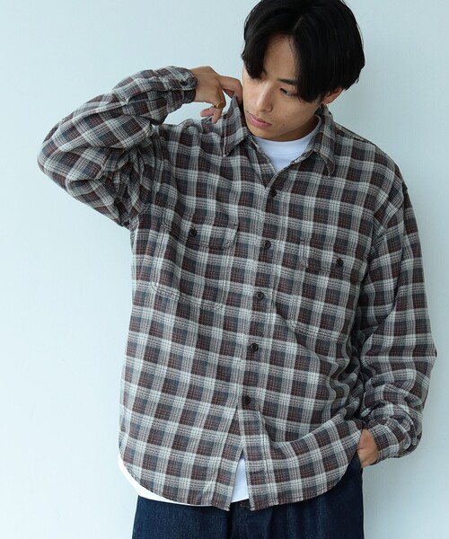 BEAMS（ビームス）の「ヘリンボーン チェック ワークシャツ（シャツ/ブラウス・メンズ・ブラウン/グリーン・S/M/L/XL）」の7枚目の写真