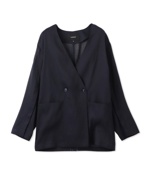 LAUTREAMONT(ロートレアモン)の「【一部店舗&WEB限定】麻調シアーノーカラージャケット≪洗濯機で洗える≫(ノーカラージャケット・レディース・ネイビー/パープル/ベージュ・9号)」の3枚目の写真