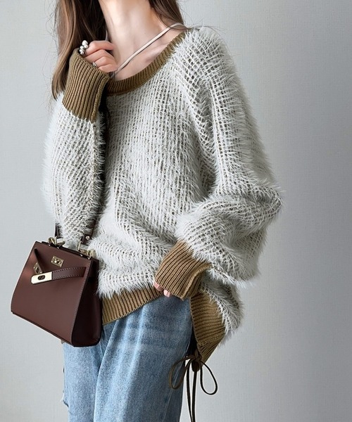 セール】甘すぎないフェミニン感。サイドリボン使いフェザーヤーン