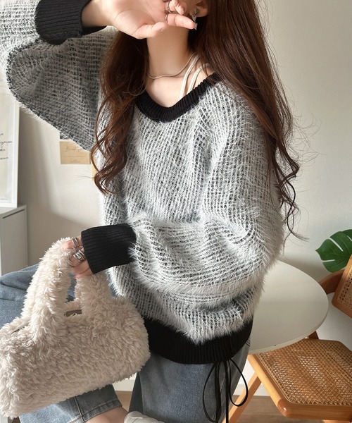 セール】甘すぎないフェミニン感。サイドリボン使いフェザーヤーン