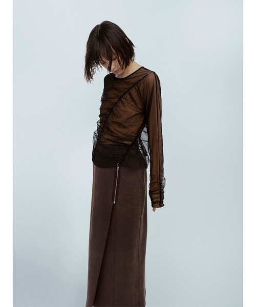 Ray BEAMS（レイビームス）の「RBS / チュール アシメ ギャザー トップス（Tシャツ/カットソー・レディース・ブラウン系その他5/ブラック・ONE SIZE）」の4枚目の写真