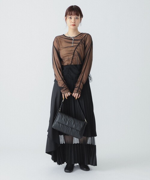 Ray BEAMS（レイビームス）の「RBS / チュール アシメ ギャザー トップス（Tシャツ/カットソー・レディース・ブラウン系その他5/ブラック・ONE SIZE）」の8枚目の写真