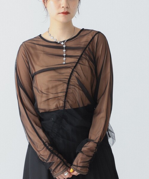 Ray BEAMS（レイビームス）の「RBS / チュール アシメ ギャザー トップス（Tシャツ/カットソー・レディース・ブラウン系その他5/ブラック・ONE SIZE）」の9枚目の写真