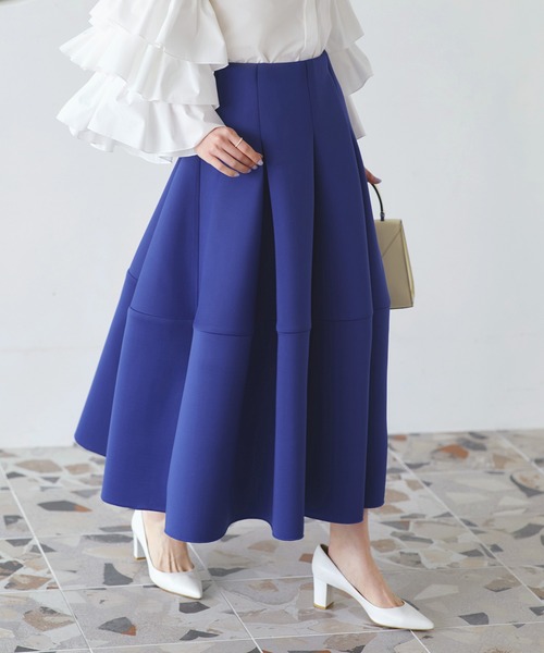 RUIRUE BOUTIQUE(ルイルエブティック)の「ストレッチ | 選べるシルエット・丈 ボンディング ボリューム 美脚スカート(コクーン) | ダンボールニット フレアスカート ロングスカート コクーンスカート ウエストゴム オフィスカジュアル(スカート・レディース・ダークグリーン/ネイビー/ブラック/ブルー/ライトグリーン/ピンク/レッド・M/L)」の5枚目の写真