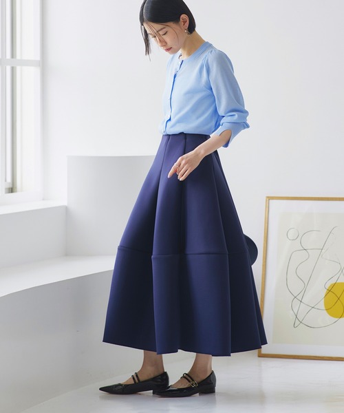 RUIRUE BOUTIQUE(ルイルエブティック)の「ストレッチ | 選べるシルエット・丈 ボンディング ボリューム 美脚スカート(コクーン) | ダンボールニット フレアスカート ロングスカート コクーンスカート ウエストゴム オフィスカジュアル(スカート・レディース・ダークグリーン/ネイビー/ブラック/ブルー/ライトグリーン/ピンク/レッド・M/L)」の21枚目の写真