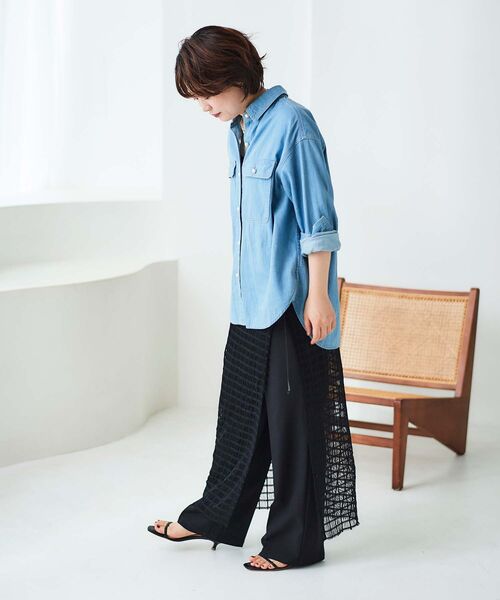 le.coeur blanc(ルクールブラン)の「格子柄レースラップレイヤードスカート(スカート・レディース・ブラック/オフホワイト・38)」の5枚目の写真