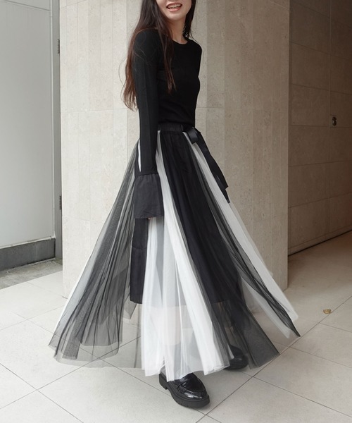 CORNERS(コーナーズ)の「グラデーションチュールスカート(スカート・レディース・ピンク/ブラック×ホワイト/ブラウン/ブルー/グレイッシュブルー/ブラック×ピンク/チャコールグレー・M)」の2枚目の写真