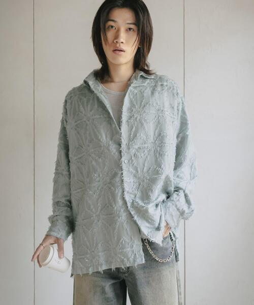 SENSE OF PLACE by URBAN RESEARCH（センスオブプレイスバイアーバンリサーチ）の「フリンジジャガードレギュラーカラーシャツ（シャツ/ブラウス・メンズ・レッド/カーキ/ライトブルー・MEDIUM/LARGE）」の6枚目の写真