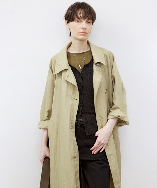 TAGEECHITA】軽やかシワ加工 ロング丈ステンカラーコート（ベルト付き