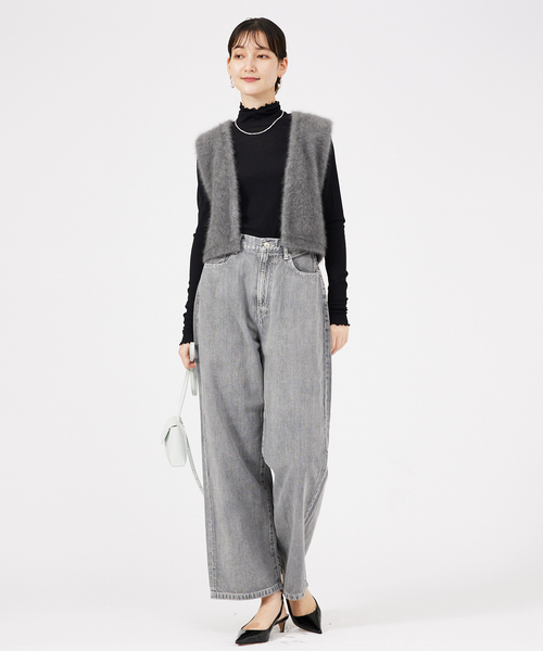 qualite（カリテ）の「ラクーンフォックスニットジレ（ベスト・レディース・グレー/ダークグリーン・フリー）」の3枚目の写真