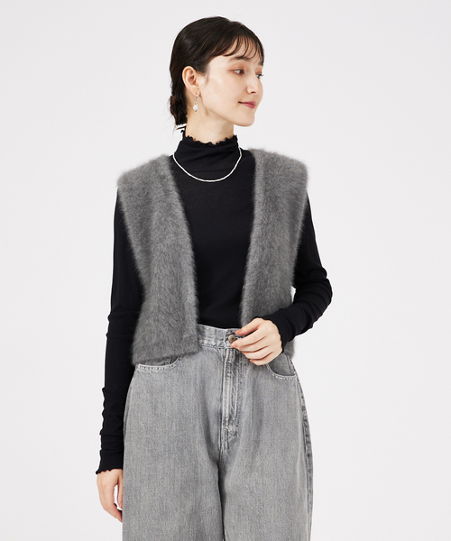 qualite（カリテ）の「ラクーンフォックスニットジレ（ベスト・レディース・グレー/ダークグリーン・フリー）」の21枚目の写真