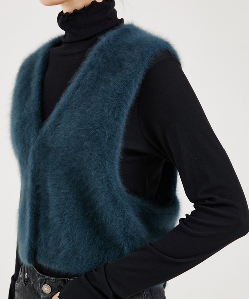 qualite（カリテ）の「ラクーンフォックスニットジレ（ベスト・レディース・グレー/ダークグリーン・フリー）」の14枚目の写真