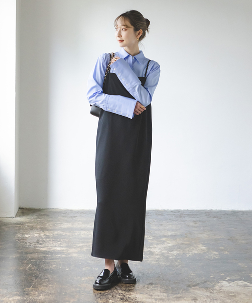 Noble（ノーブル）の「コンパクトサテンギャザーキャミワンピース（ワンピース・レディース・ライトグレー/ブラック・FREE）」の7枚目の写真