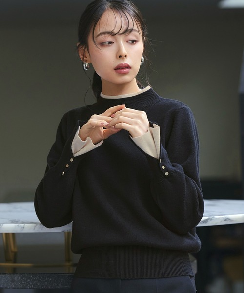 洗える ｜ アンチピリング バイカラー ニット ｜ 長袖 ニットトップス