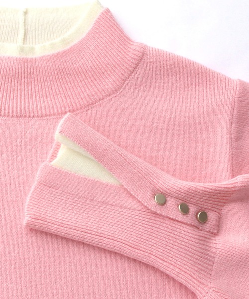 ルネ / フリル襟 リブニット 長袖 ピンク 34 パールボタン 通勤 セーター ルネ / フリル襟 リブニット 長袖 ピンク 34 パールボタン 通勤