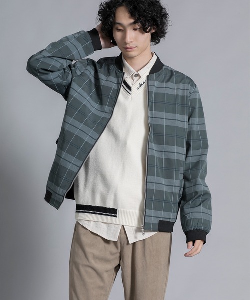 aimoha(アイモハ)の「aimoha men Urban Grid Bomber(ミリタリージャケット・メンズ・ブラック/ベージュ/グリーン・MEDIUM/LARGE/X-LARGE/XX-LARGE/XXX-LARGE)」の9枚目の写真