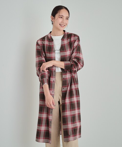 SHOO・LA・RUE（シューラルー）の「◆【洗える】着回しいろいろ 大人のためのチェックシャツワンピース（ワンピース・レディース・ブルー系1/モスグリーン系1/レッド系3・02/03/04）」の8枚目の写真