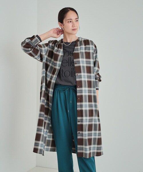 SHOO・LA・RUE（シューラルー）の「◆【洗える】着回しいろいろ 大人のためのチェックシャツワンピース（ワンピース・レディース・ブルー系1/モスグリーン系1/レッド系3・02/03/04）」の12枚目の写真