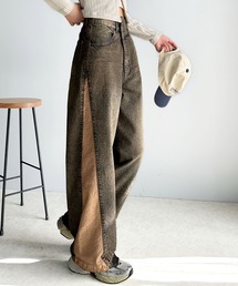 classicalelf | 環境に優しいサステナブル素材。綿100％サイド切替ハイウエストワイドストレートデニムパンツ(デニムパンツ)