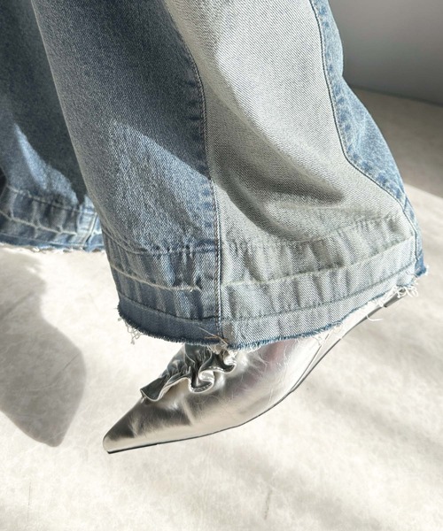 classicalelf（クラシカルエルフ）の「環境に優しいサステナブル素材。綿100％サイド切替ハイウエストワイドストレートデニムパンツ（デニムパンツ・レディース・オレンジ系その他/ブルー/ブラック・SMALL/MEDIUM/LARGE/X-LARGE）」の17枚目の写真