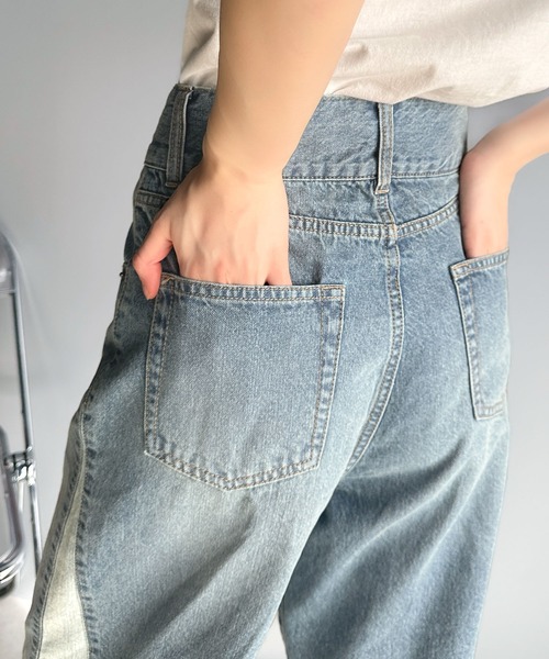 classicalelf（クラシカルエルフ）の「環境に優しいサステナブル素材。綿100％サイド切替ハイウエストワイドストレートデニムパンツ（デニムパンツ・レディース・オレンジ系その他/ブルー/ブラック・SMALL/MEDIUM/LARGE/X-LARGE）」の16枚目の写真