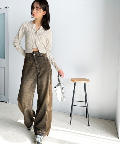 classicalelf（クラシカルエルフ）の「環境に優しいサステナブル素材。綿100％サイド切替ハイウエストワイドストレートデニムパンツ（デニムパンツ・レディース・オレンジ系その他/ブルー/ブラック・SMALL/MEDIUM/LARGE/X-LARGE）」の13枚目の写真