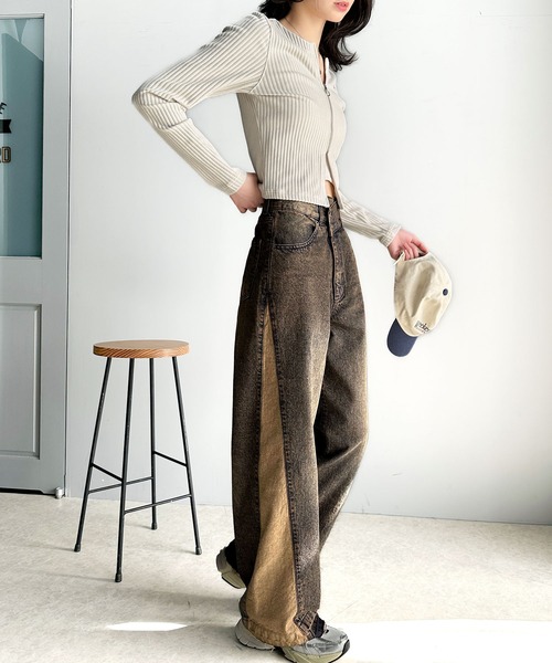 classicalelf（クラシカルエルフ）の「環境に優しいサステナブル素材。綿100％サイド切替ハイウエストワイドストレートデニムパンツ（デニムパンツ・レディース・オレンジ系その他/ブルー/ブラック・SMALL/MEDIUM/LARGE/X-LARGE）」の14枚目の写真