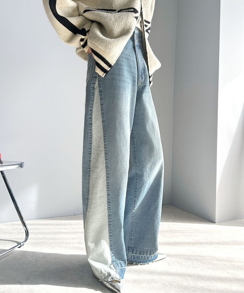 classicalelf（クラシカルエルフ）の「環境に優しいサステナブル素材。綿100％サイド切替ハイウエストワイドストレートデニムパンツ（デニムパンツ・レディース・オレンジ系その他/ブルー/ブラック・SMALL/MEDIUM/LARGE/X-LARGE）」の18枚目の写真