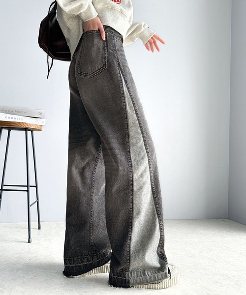 classicalelf（クラシカルエルフ）の「環境に優しいサステナブル素材。綿100％サイド切替ハイウエストワイドストレートデニムパンツ（デニムパンツ・レディース・オレンジ系その他/ブルー/ブラック・SMALL/MEDIUM/LARGE/X-LARGE）」の21枚目の写真