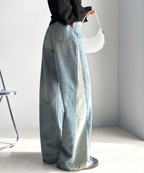 classicalelf（クラシカルエルフ）の「環境に優しいサステナブル素材。綿100％サイド切替ハイウエストワイドストレートデニムパンツ（デニムパンツ・レディース・オレンジ系その他/ブルー/ブラック・SMALL/MEDIUM/LARGE/X-LARGE）」の20枚目の写真