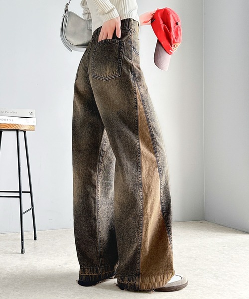 classicalelf（クラシカルエルフ）の「環境に優しいサステナブル素材。綿100％サイド切替ハイウエストワイドストレートデニムパンツ（デニムパンツ・レディース・オレンジ系その他/ブルー/ブラック・SMALL/MEDIUM/LARGE/X-LARGE）」の19枚目の写真