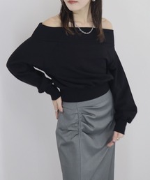 Reurie' | オフショルダースウェット 裏毛 オフショル オーバーサイズ 韓国 カジュアル グレー ブラック(スウェット)