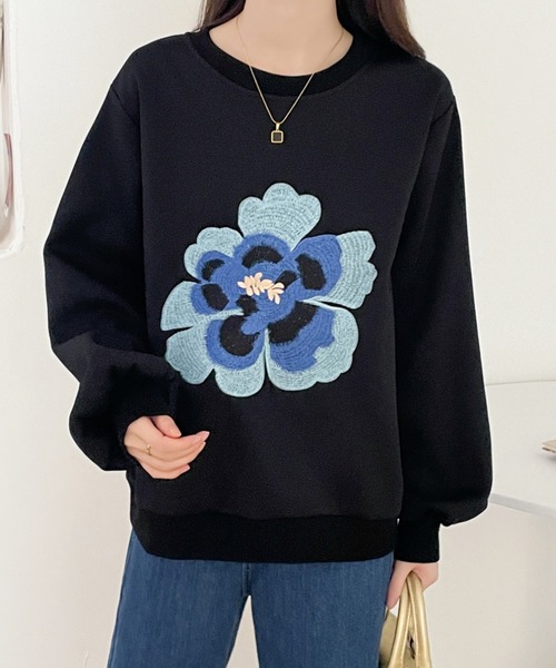 ABITOKYO(アビトーキョー)の「花柄刺繍裏起毛スウェットプルオーバー(スウェット・レディース・ベージュ/ブラック/ネイビー・L/XL/M)」の11枚目の写真