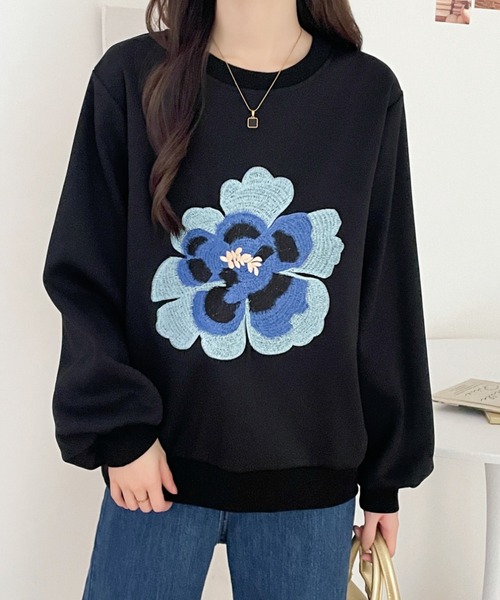 ABITOKYO(アビトーキョー)の「花柄刺繍裏起毛スウェットプルオーバー(スウェット・レディース・ベージュ/ブラック/ネイビー・L/XL/M)」の14枚目の写真