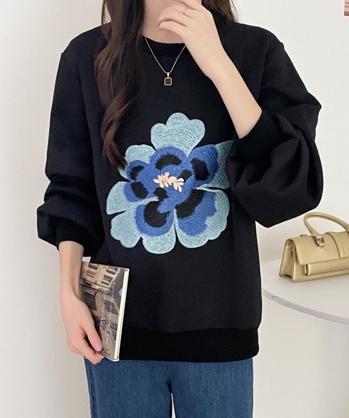 ABITOKYO(アビトーキョー)の「花柄刺繍裏起毛スウェットプルオーバー(スウェット・レディース・ベージュ/ブラック/ネイビー・L/XL/M)」の7枚目の写真