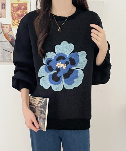 ABITOKYO(アビトーキョー)の「花柄刺繍裏起毛スウェットプルオーバー(スウェット・レディース・ベージュ/ブラック/ネイビー・L/XL/M)」の8枚目の写真