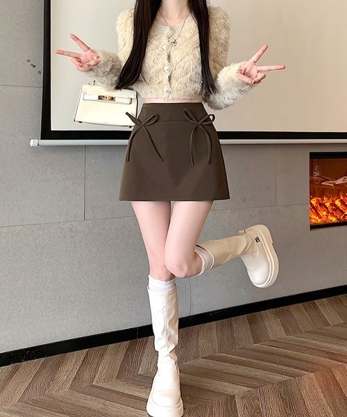 Riff(リフ)の「リボン台形ミニスカート(スカート・レディース・モカ/ブラック・S/M/L)」の16枚目の写真