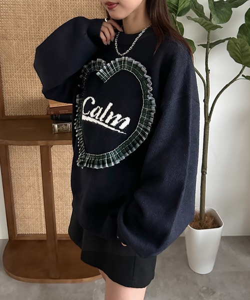 apres jour mignon（アプレジュールミニョン）の「ハートモチーフニット【ZOZOTOWN限定アイテム】（ニット/セーター・レディース・チャコールグレー/ネイビー/ダークブラウン・フリー/X-LARGE）」の2枚目の写真