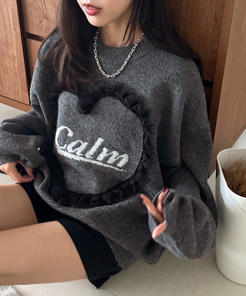 apres jour mignon（アプレジュールミニョン）の「ハートモチーフニット【ZOZOTOWN限定アイテム】（ニット/セーター・レディース・チャコールグレー/ネイビー/ダークブラウン・フリー/X-LARGE）」の4枚目の写真
