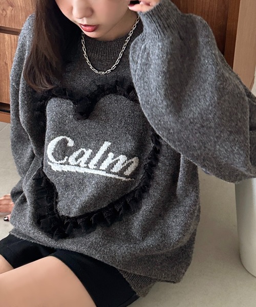 apres jour mignon（アプレジュールミニョン）の「ハートモチーフニット【ZOZOTOWN限定アイテム】（ニット/セーター・レディース・チャコールグレー/ネイビー/ダークブラウン・フリー/X-LARGE）」の5枚目の写真