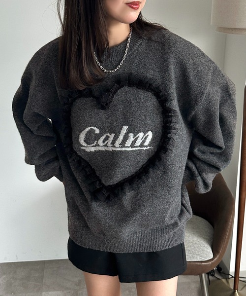 apres jour mignon（アプレジュールミニョン）の「ハートモチーフニット【ZOZOTOWN限定アイテム】（ニット/セーター・レディース・チャコールグレー/ネイビー/ダークブラウン・フリー/X-LARGE）」の7枚目の写真