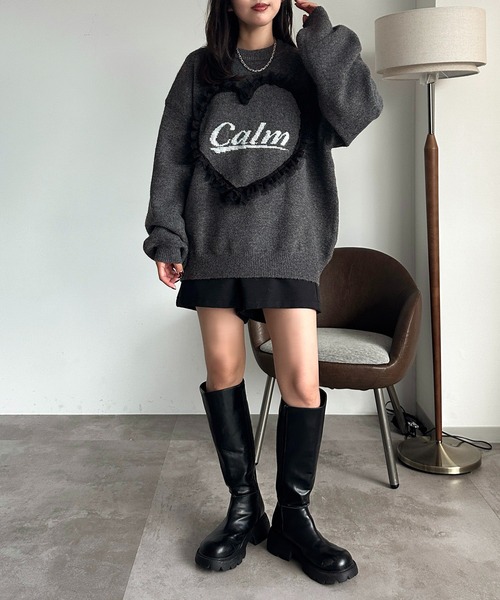 apres jour mignon（アプレジュールミニョン）の「ハートモチーフニット【ZOZOTOWN限定アイテム】（ニット/セーター・レディース・チャコールグレー/ネイビー/ダークブラウン・フリー/X-LARGE）」の11枚目の写真