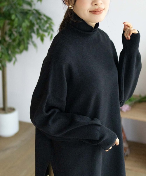 HusHusH（ハッシュアッシュ）の「【HusHusH/ハッシュアッシュ】リブタートルネック ニットチュニック（ニット/セーター・レディース・ラベンダー/モカ/ブラック・M/L）」の2枚目の写真