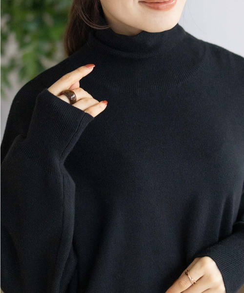 HusHusH（ハッシュアッシュ）の「【HusHusH/ハッシュアッシュ】リブタートルネック ニットチュニック（ニット/セーター・レディース・ラベンダー/モカ/ブラック・M/L）」の6枚目の写真