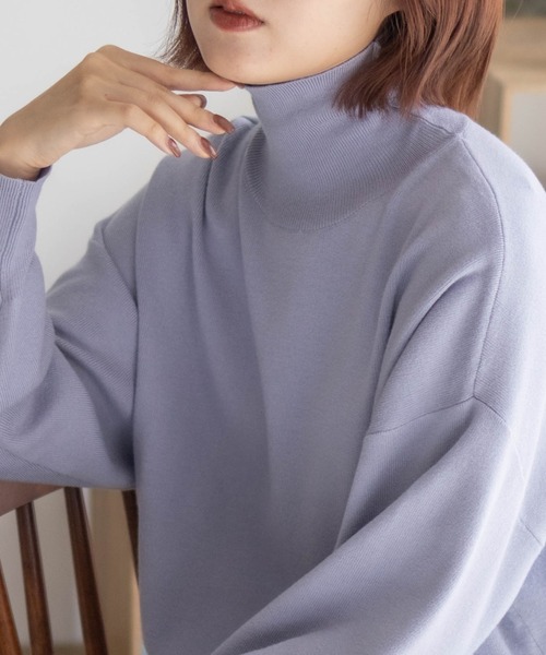 HusHusH（ハッシュアッシュ）の「【HusHusH/ハッシュアッシュ】リブタートルネック ニットチュニック（ニット/セーター・レディース・ラベンダー/モカ/ブラック・M/L）」の13枚目の写真